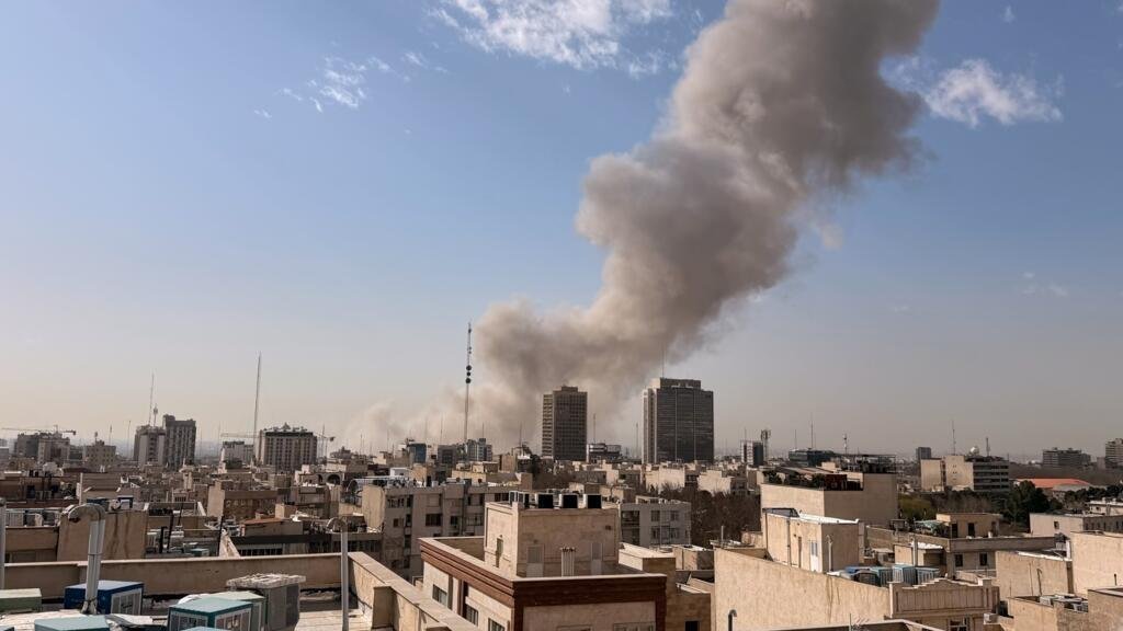 Smoke rises on the skyline after an explosion in Tehran, Iran, Saturday, February 28, 2026
