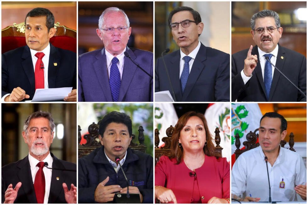 De izquierda a derecha: Ollanta Humala (2011-2016), Pedro Pablo Kuczynski (2016-2018), Martín Vizcarra (2018-2020), Manuel Merino (2020), Francisco Sagasti (2020-2021), Pedro Castillo (2021-2022), Dina Boluarte (2022-2025) y José Jerí (2025-2026). El último presidente peruano elegido por voto popular que culminó su período de cinco años fue Ollanta Humala (2011-2016). Desde entonces, dos renunciaron, cuatro fueron destituidos y solo uno –el ahora excongresista Francisco Sagasti– terminó como encargado.