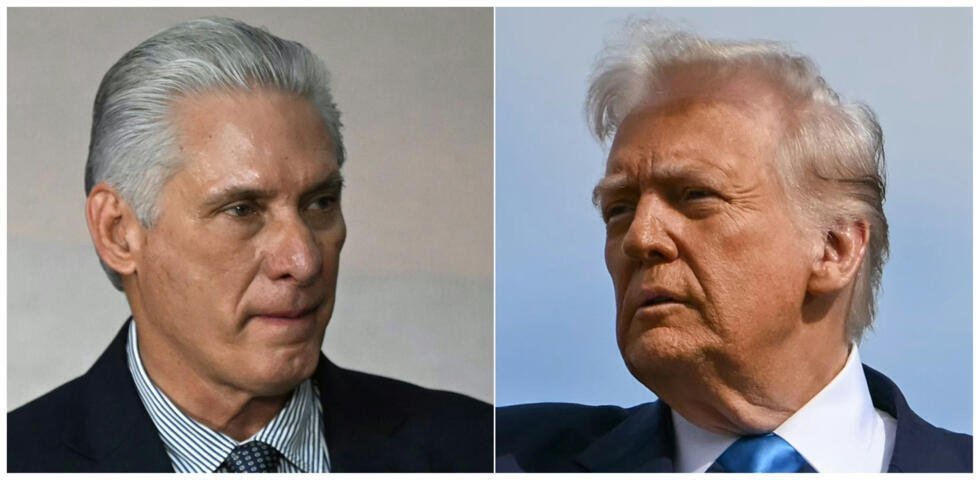 Combinación de fotos creada el 11 de enero de 2026 que muestra, a la izquierda, al presidente cubano Miguel Díaz-Canel y, a la derecha, al presidente estadounidense Donald Trump. 