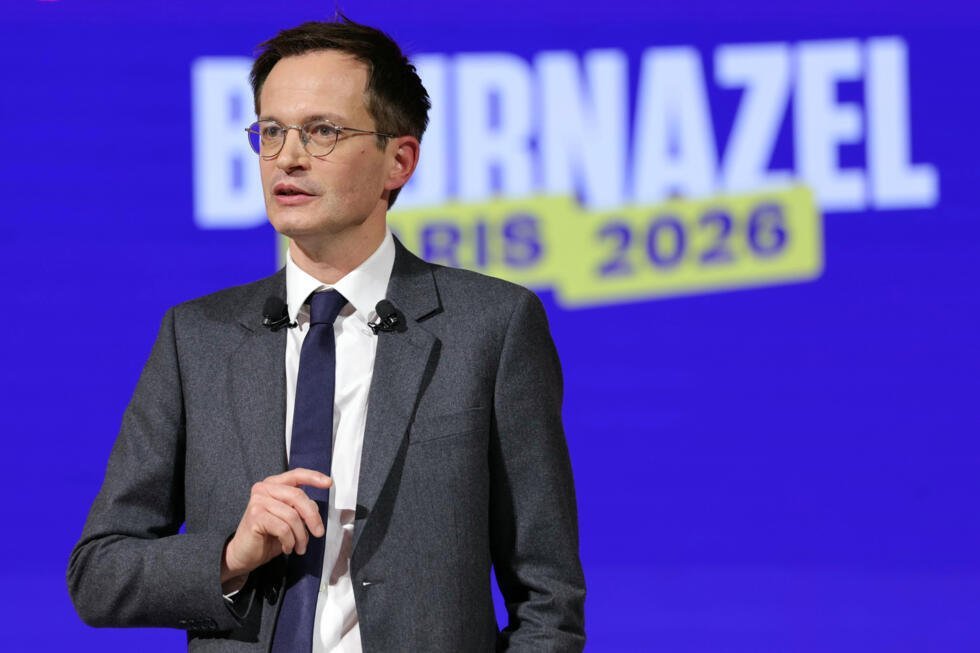 Pierre-Yves Bournazel, candidato de Horizontes y Renacimiento a la Alcaldía de París, durante un mitin de campaña en París, el 10 de febrero de 2026.