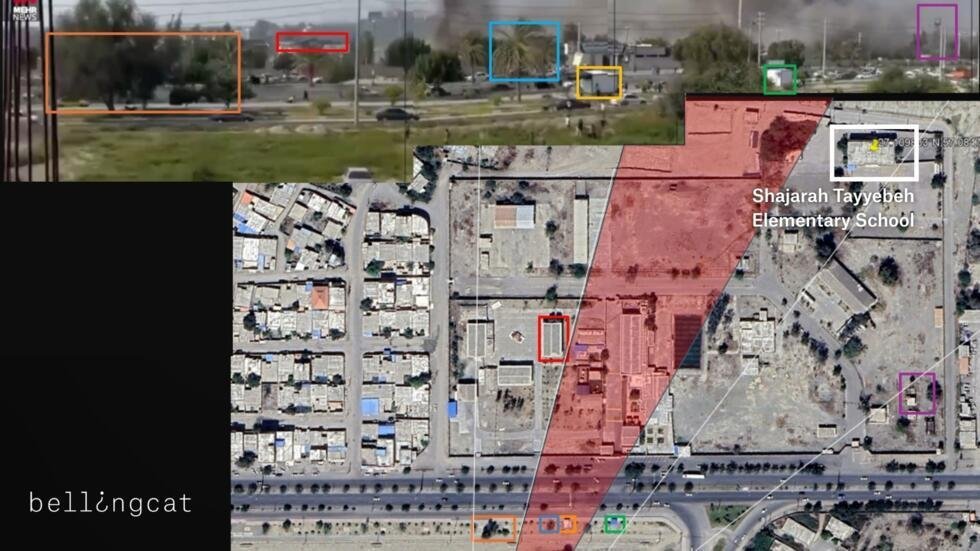 Geolocalización de Bellingcat que muestra el área estimada de impacto del rayo.