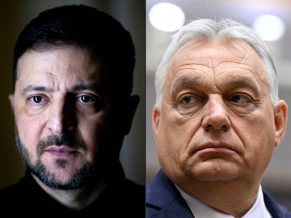 El presidente ucraniano, Volodímir Zelenski, (izquierda) y el primer ministro húngaro, Viktor Orbán, se han visto envueltos en una disputa cada vez más intensa.
