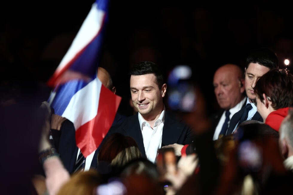 El presidente del Reagrupación Nacional (RN), Jordan Bardella, el 18 de marzo de 2026 en Châlons-en-Champagne, en el departamento de Marne.